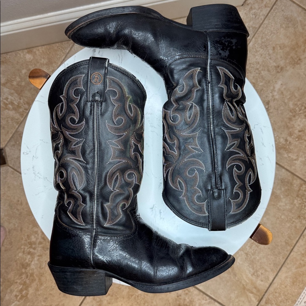 Tony Lama Black and Brown Cowboy Western Leather Boots style RR4001 - 8D - Picture 14 of 16